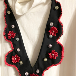 綿生地のバラの布のネックレス(うしろリボン)付け襟 7枚目の画像
