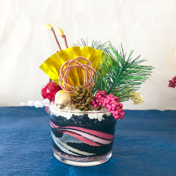 受注制作】カラーサンドアート☆お正月ver アートフラワー 創造の恵