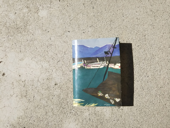 絵本なブックカバー『諏訪湖の船着き場』 2枚目の画像