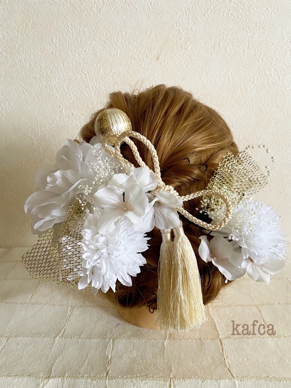 ♡ 和服系列 9 成人儀式髮飾婚禮儀式 Kasumi Kusa 流蘇花頭飾 第1張的照片