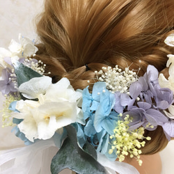 ★紫陽花 プリザーブドフラワー 髪飾り 結婚式 成人式 フラワー ヘッドドレス 3枚目の画像