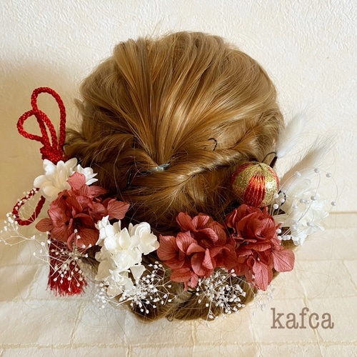１点物　オレンジソラフラワー成人式　結婚式　プリザーブド髪飾り　ヘアパーツ 1点物オレンジソラフラワー成人式結婚式プリザーブド髪飾りヘア
