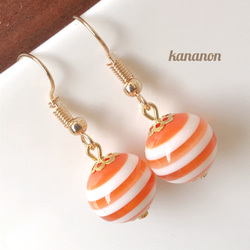 再販1】オレンジボーダービーズ シンプル ゴールドピアス ピアス  