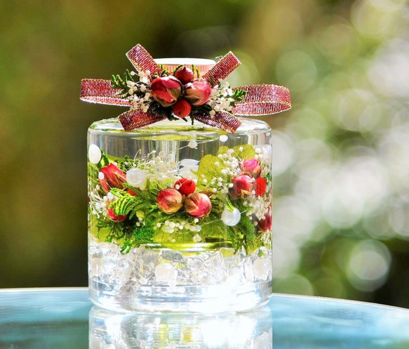 スタッキングハーバリウム「冬花」 ボトルネックフラワー付き ハー