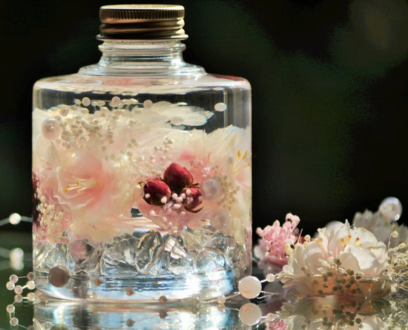 お家でお花見♪桜のハーバリウム（スタッキングボトル）桜ハンドメイド2021 2枚目の画像