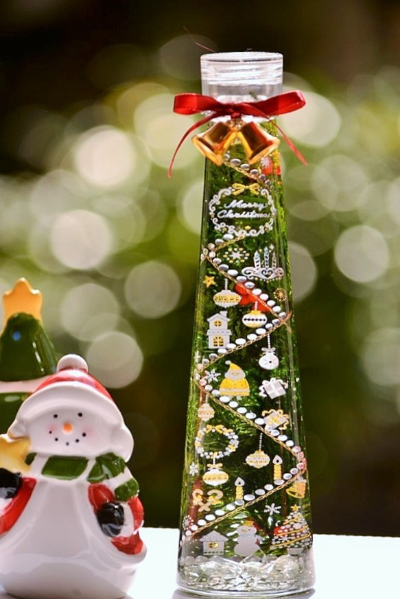 早割クリスマス２０２０☆彡クリスマスハーバリウムアート・サンタとスノーマンM（LEDライト付き） 3枚目の画像