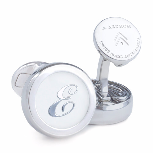 Monogram White Silver Cufflinks with Clip-on Button Covers