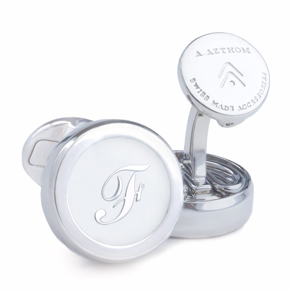 Monogram White Silver Cufflinks with Clip-on Button Covers 9枚目の画像