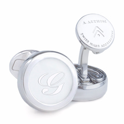 Monogram White Silver Cufflinks with Clip-on Button Covers 10枚目の画像