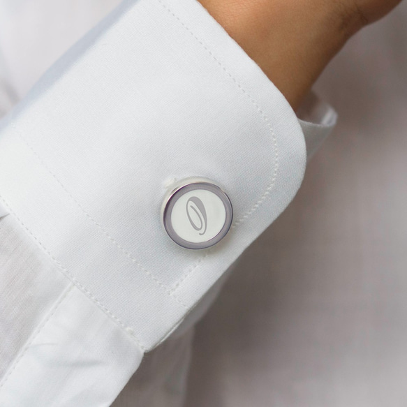 Monogram White Silver Cufflinks with Clip-on Button Covers 4枚目の画像