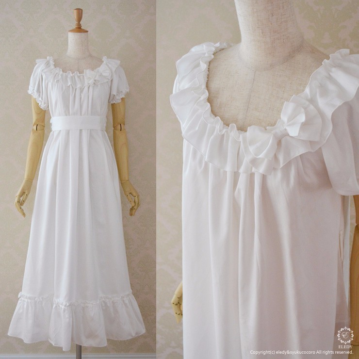 ネグリジェ☆プリンセス キャサリン(オフホワイト) プレミアム綿100％（刺繍入りリボン付）