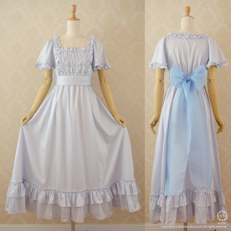 ネグリジェ☆プリンセス シモーヌ(ライトブルー) プレミアム綿100％（刺繍入りリボン付）