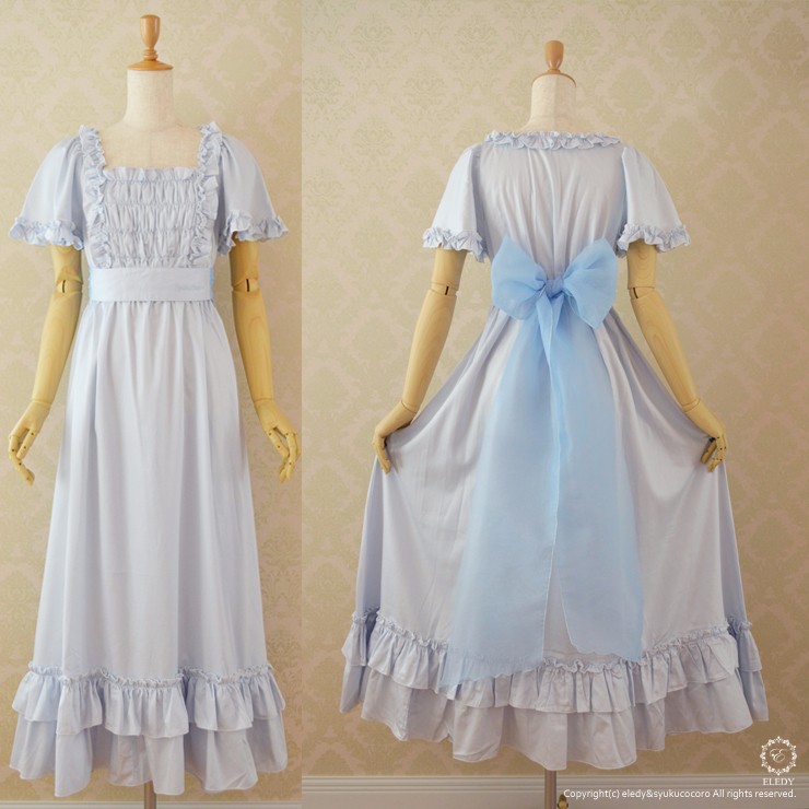 ネグリジェ☆プリンセス シモーヌ(ライトブルー) プレミアム綿100％（刺繍入りリボン付）