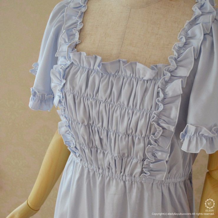 ネグリジェ☆プリンセス シモーヌ(ライトブルー) プレミアム綿100％（刺繍入りリボン付）