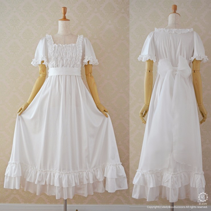 ネグリジェ☆プリンセス シモーヌ(ミルクホワイト) プレミアム綿100％（刺繍入りリボン付）