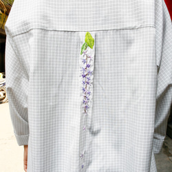 刺繍入りチェック柄ワイドスリムロングシャツブルーフラワーバインダー 9枚目の画像