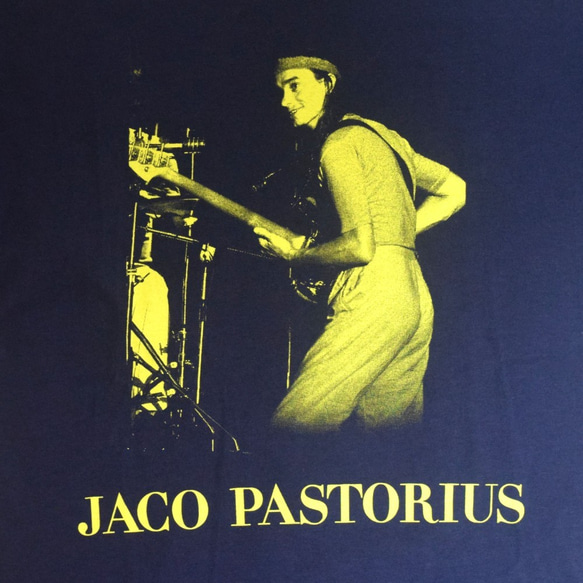 「JACO PASTORIUS」ver.8　ジャズTシャツ（写真家・内山繁氏撮）ネイビー　Lサイズ　WATERFALL 2枚目の画像