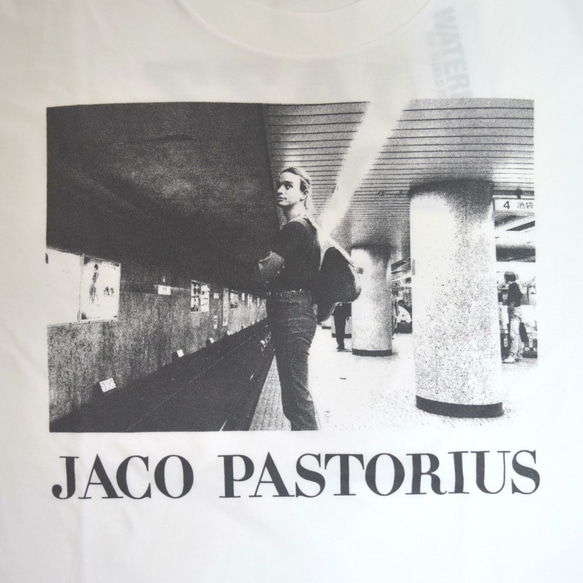 「JACO PASTORIUS」ver.5　ジャズTシャツ（写真家・内山繁氏撮）ホワイト　Lサイズ　WATERFALL 3枚目の画像