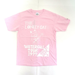 猫ツアーT「猫バンド」（レコードワッペン）　ピンク　Sサイズ　夏　WATERFALLオリジナル　生産数量限定品 1枚目の画像