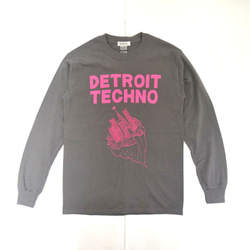 テクノ長袖Tシャツ「デトロイト（DETROIT TECHNO）」チャコール Mサイズ 秋 WATERFALLオリジナル品 1枚目の画像