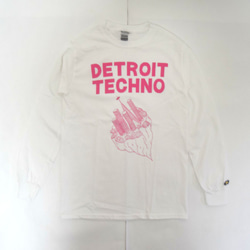 テクノ長袖Tシャツ「デトロイト（DETROIT TECHNO）」ホワイト Mサイズ 秋 WATERFALLオリジナル商品 2枚目の画像