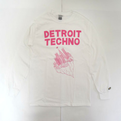 テクノ長袖Tシャツ「デトロイト（DETROIT TECHNO）」ホワイト Sサイズ 秋 WATERFALLオリジナル商品 1枚目の画像