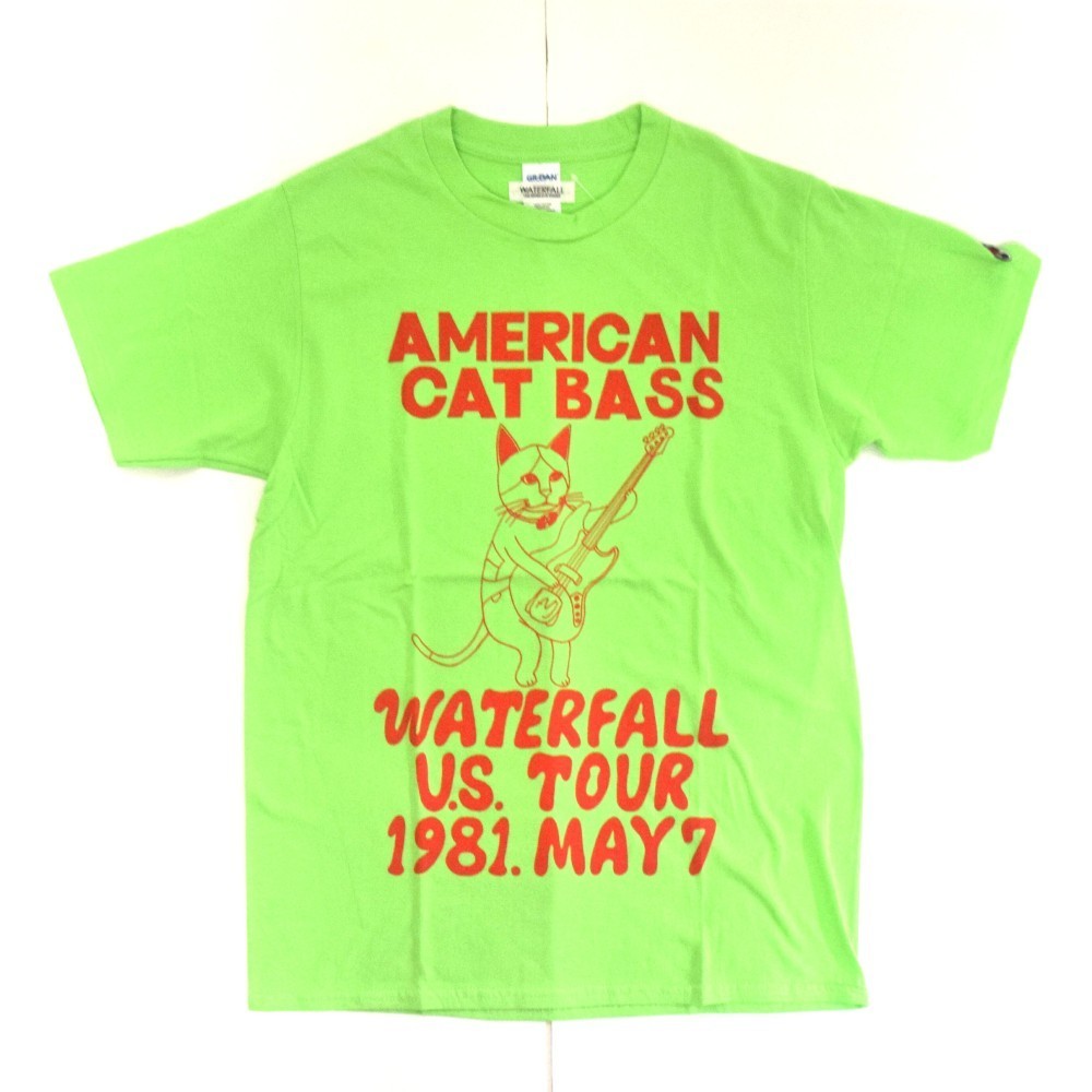 猫ツアーT「猫ベース」（レコードワッペン）　ライム　Sサイズ　夏　WATERFALLオリジナル　生産数量限定品