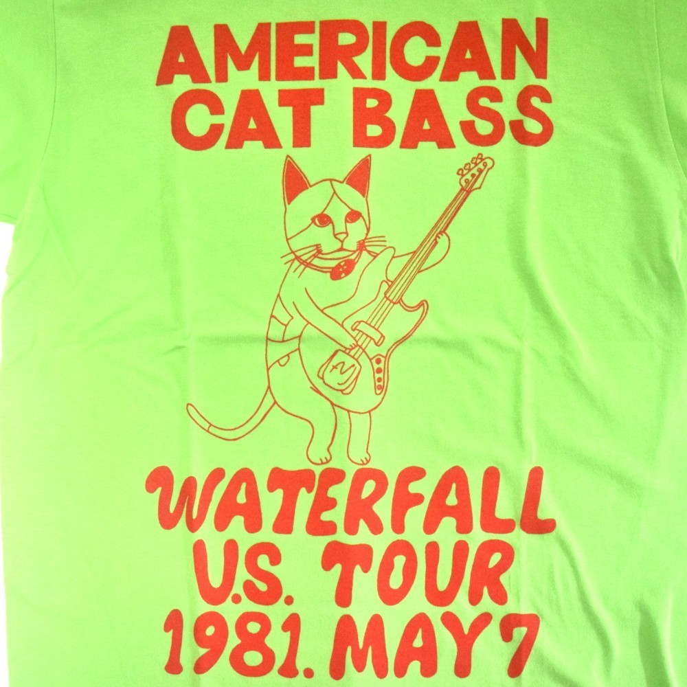 猫ツアーT「猫ベース」（レコードワッペン）　ライム　Sサイズ　夏　WATERFALLオリジナル　生産数量限定品