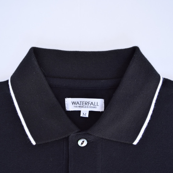 ポロシャツ（レコードワッペン）　ブラック　Mサイズ　WATERFALLオリジナル　メンズ　綿カノコ素材 6枚目の画像