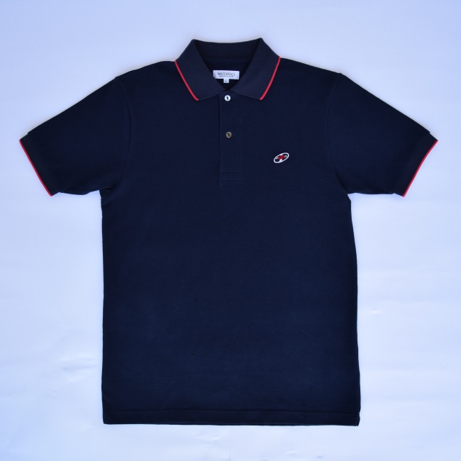 ポロシャツ（レコードワッペン）　ネイビー　Mサイズ　WATERFALLオリジナル　メンズ　綿カノコ素材