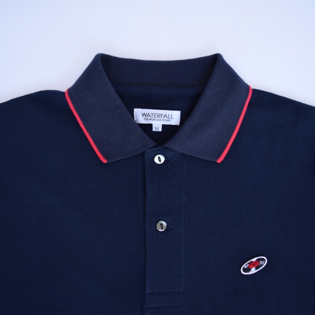 ポロシャツ（レコードワッペン）　ネイビー　Mサイズ　WATERFALLオリジナル　メンズ　綿カノコ素材