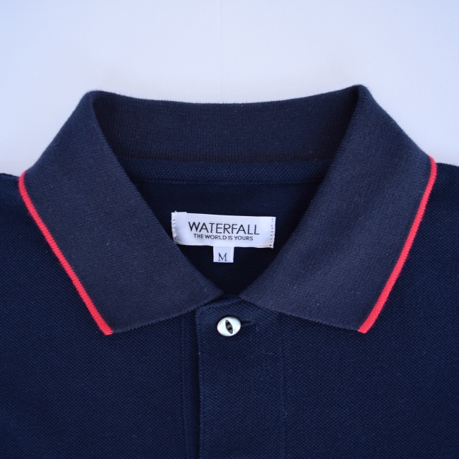ポロシャツ（レコードワッペン）　ネイビー　Mサイズ　WATERFALLオリジナル　メンズ　綿カノコ素材