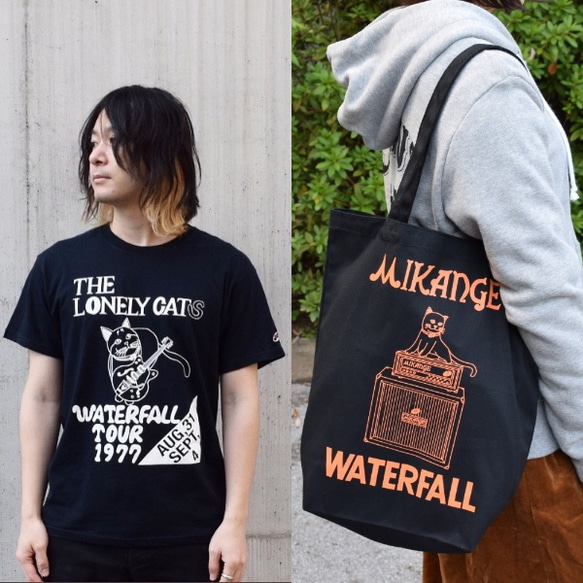 【夏の福袋（creema限定）】猫バンドTシャツ（サイズお選び頂けます。S、M、L）＋猫アンプバッグ　WATERFALL 1枚目の画像