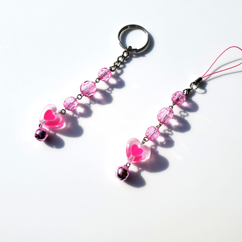 ハートステッキ風　ビーズストラップ　キーホルダー　ハンドメイド オーダー ハートステッキ風 ビーズストラップ キーホルダー ハンドメイド