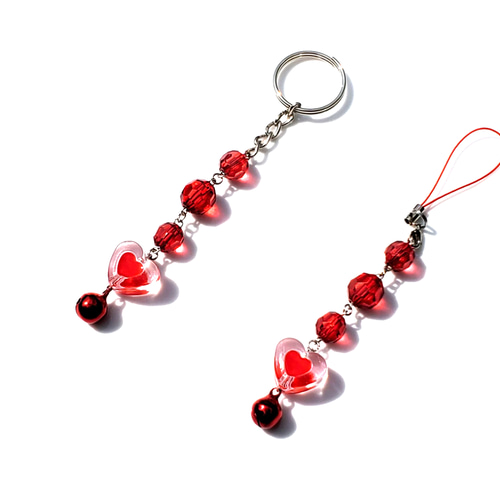 ハートビーズのキーホルダー&ストラップ(赤) その他アクセサリー