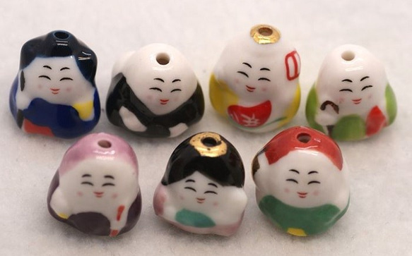 七福神パーツ 7個入り 手芸材料 陶器 縁起物 チャーム onion 通販