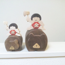 木製五月人形　熊と金太郎  特大サイズ ウオルナット（五月人形、初節句、子供の日） 2枚目の画像