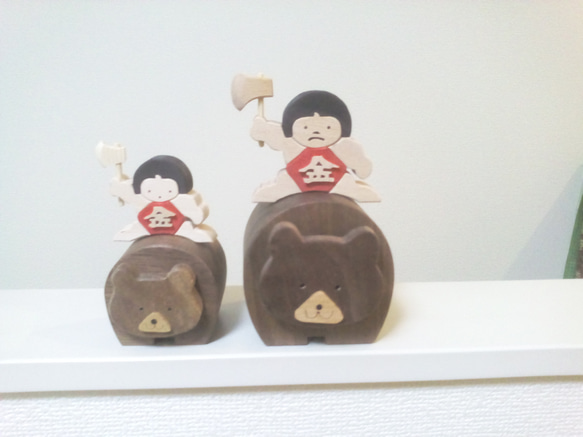 木製五月人形　熊と金太郎  特大サイズ ウオルナット（五月人形、初節句、子供の日） 2枚目の画像
