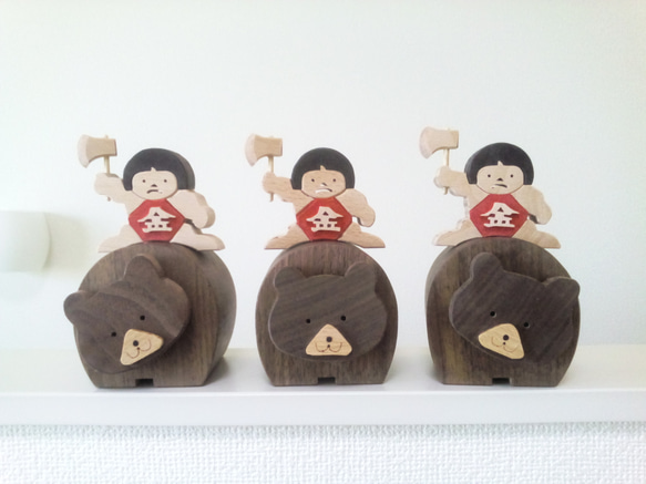 木製五月人形　熊と金太郎  特大サイズ ウオルナット（五月人形、初節句、子供の日） 4枚目の画像