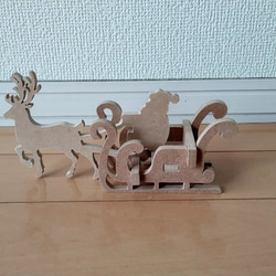 クリスマスのトールペイント用 白木 材料　サンタとトナカイとソリ 2枚目の画像