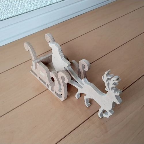 クリスマスのトールペイント用 白木 材料 サンタとトナカイとソリ 木材