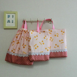 レッスンバッグ シューズケース 体操着袋 さくらんぼ 北欧 ピンク