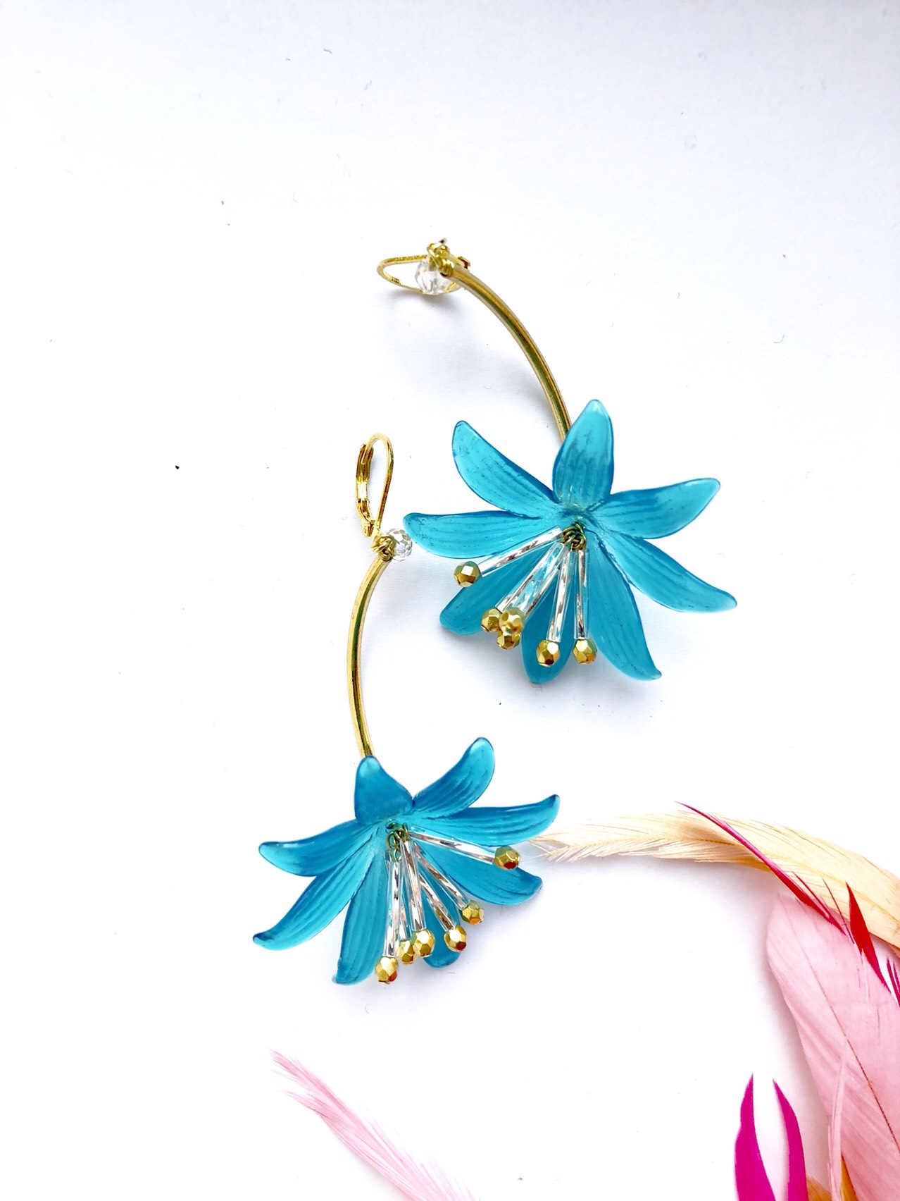 ◆送料無料◆一輪挿しピアス、イヤリング(ブルー)