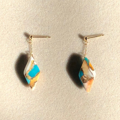 K10 オイスターカッパーターコイズ 10金 ハンドメイド ピアス K10 オイスターカッパーターコイズ 10金 ハンドメイド ピアス