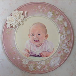 受注制作　赤ちゃんのアクリル画を木製プレートに。参考作品 2枚目の画像
