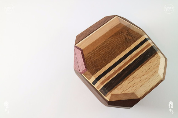 特製拼木鑲磁吸蓋多邊形盒 - 胡桃木 x 紫心木 - 第2張的照片