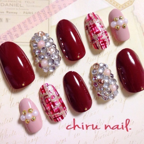 ボルドー敷き詰めツイードネイル ネイルチップ（つけ爪） 1 通販
