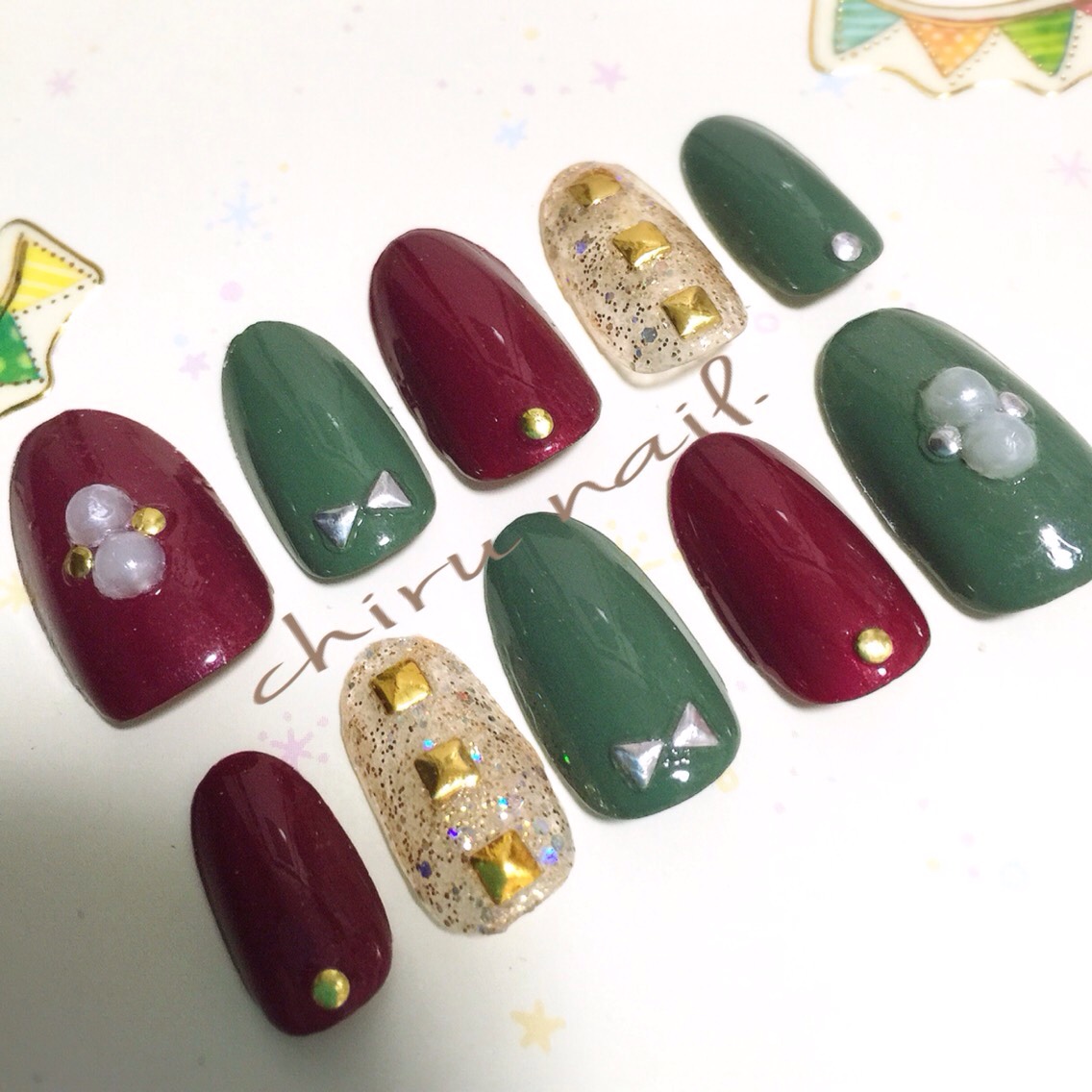 #005 グリーンネイル　ネイルチップ