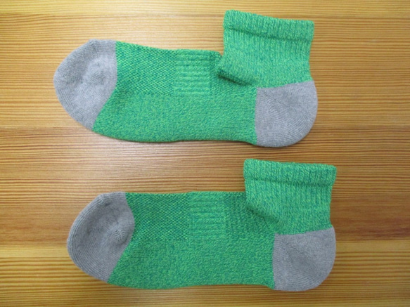 ＳＵＭＩｙａｒｎ　炭繊維を使った靴下　底パイルショートソックス　メンズ　グリーン 1枚目の画像