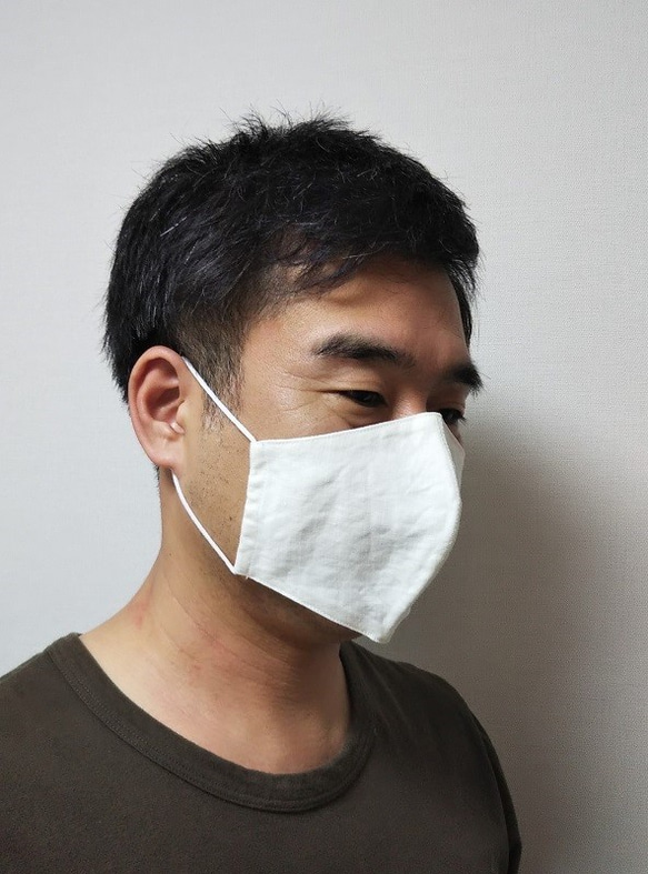 マスク　夏マスク　リネン100％　送料無料 天然素材 抗菌 日本製 男女兼用 夏素材 縮まない 冷感 オフ白 5枚目の画像